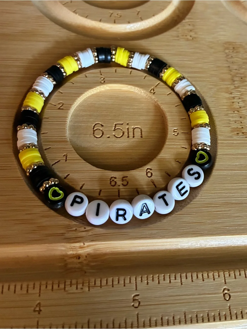 'PIRATES' Beaded Stretch Bracelet Set in Yellow, Black & White
